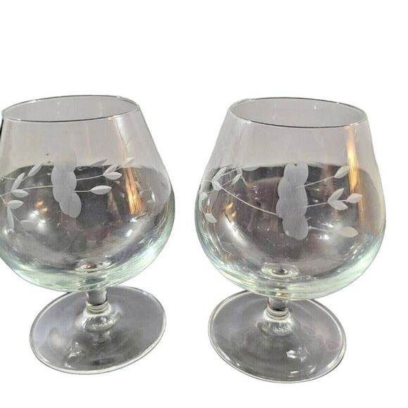 Princess House Vintage 4 PC Set Brandy Goblet Crystal Glasses w/ Etched Floral - Picture 2 of 10